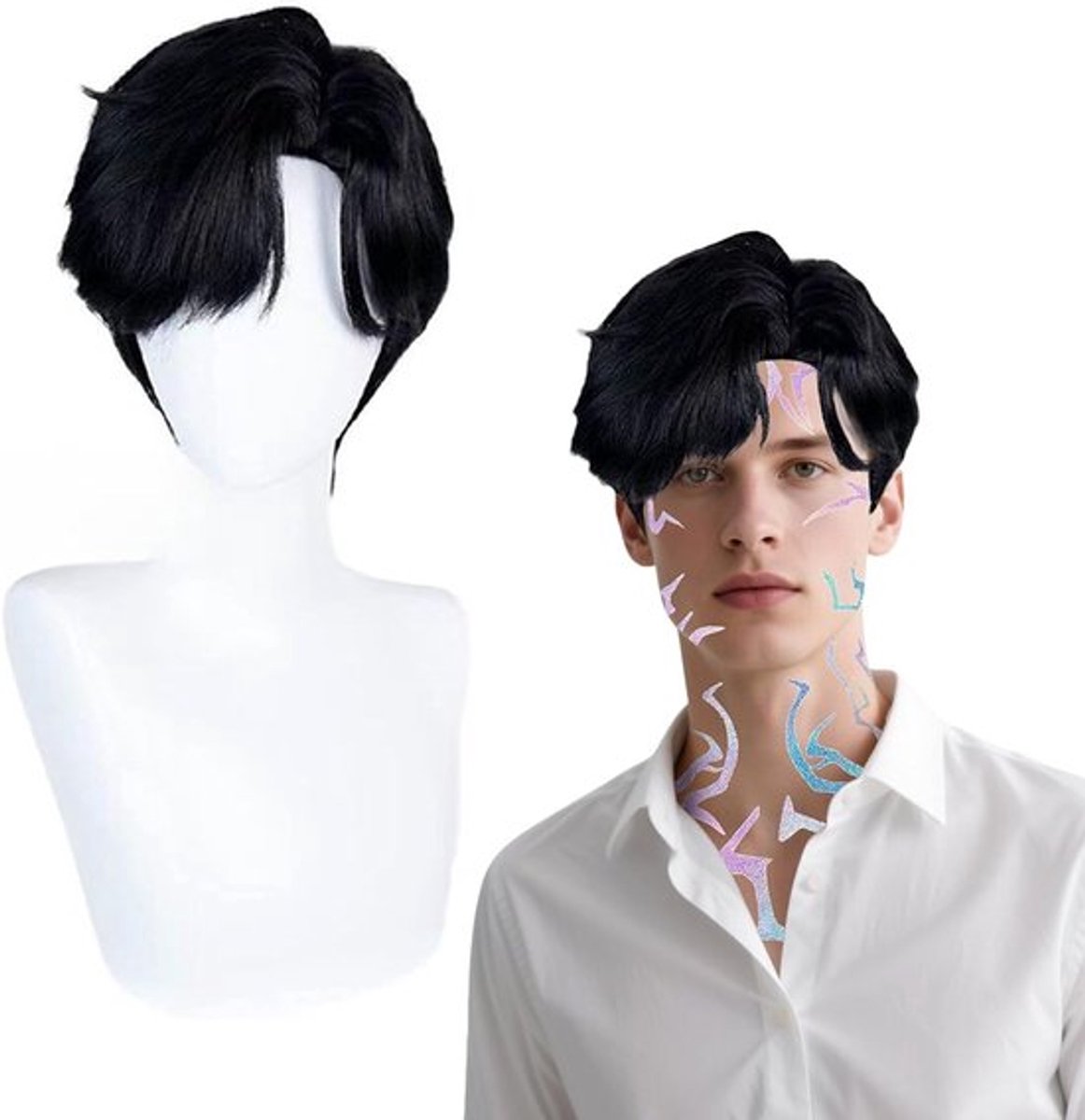 Anime Kostuum Cosplay voor Mannen, Demon Paars Hunter Wieg, Tijdelijke Tatoeages en Accessoires voor Feestjes en Carnavals