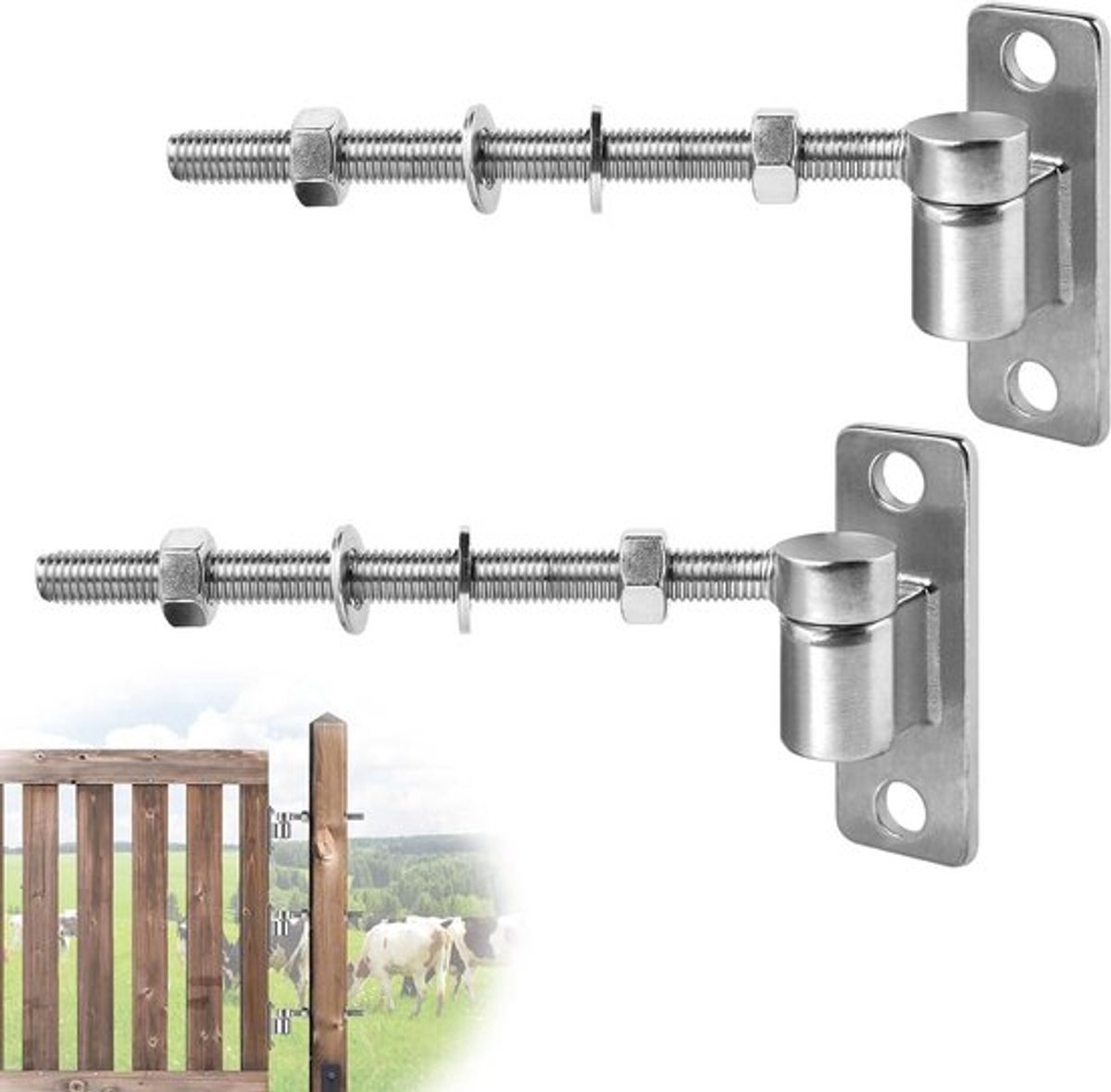 Set van 2 Deur Scharnieren, M12 - 20 cm, J-bouten, Stevige Scharnieren voor Verstelbare Tuindeuren, Boerderijdeuren en Houten of Metalen Hekken