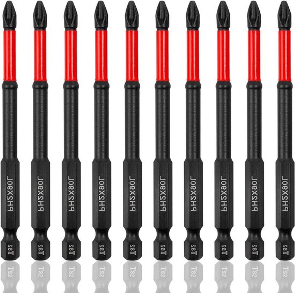 Set van 10 PH2 schroevendraaier bits, 90mm lang, magnetisch, S2 staal, geschikt voor elektrische schroevendraaiers en boormachines