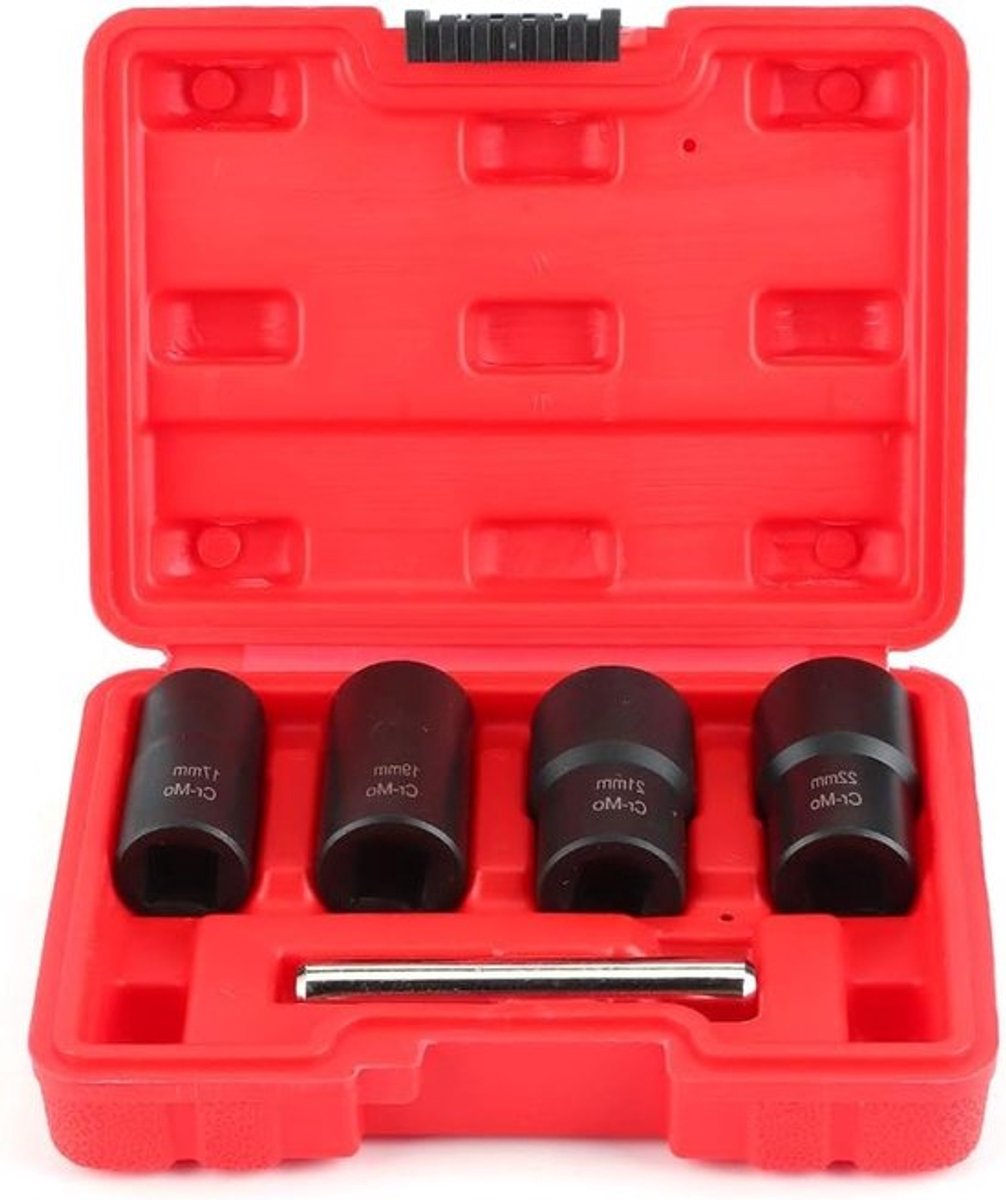 Set van 5 Stuks Verwijderaar voor Beschadigde Moeren met 1/2" Aandrijving - Draaibare Steeksleutel en Rechthoekige Bar voor Efficiënt Onderhoud en Reparatie