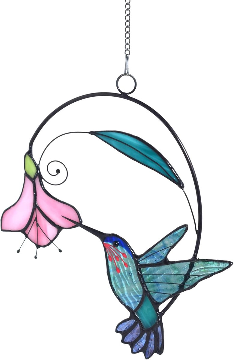 SnelShoppen - Gekleurde glazen raamdecoratie met veelkleurige vogels (kolibrie, blauw) als wanddecoratie voor huis, tuin, feest, kinderkamer, 30x40 cm