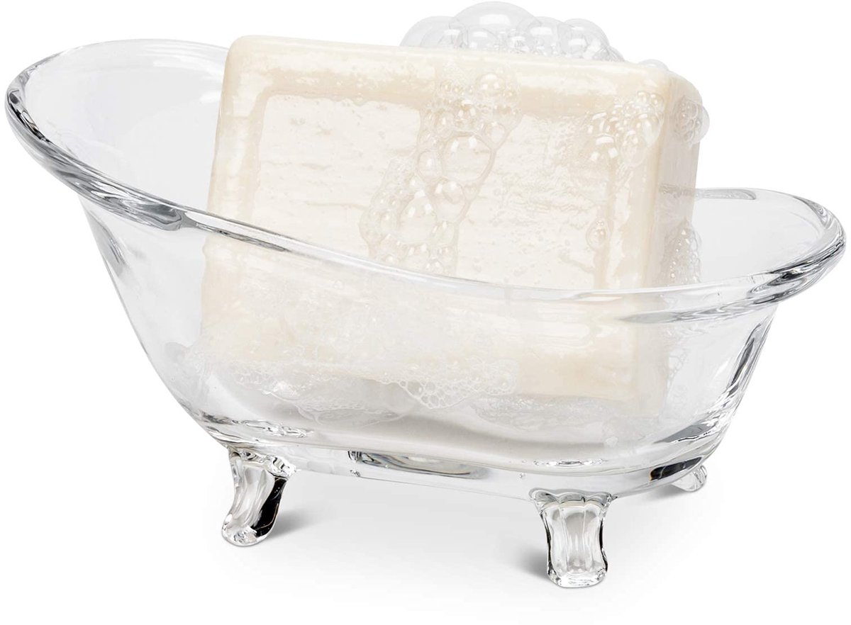 SnelShoppen - Glazen Bad Zeepbakje met Voetjes - Vintage Zeepdispenser voor Badkamer - Multifunctioneel voor Zeep, Sieraden en Snuisterijen - Vaatwasm