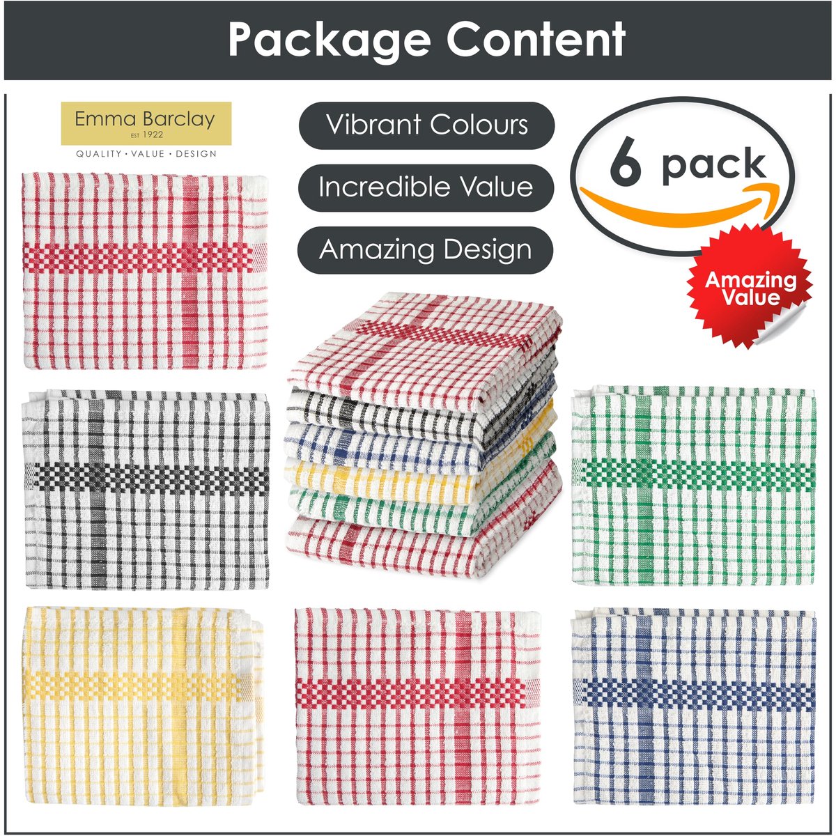 SnelShoppen - Luxe Theedoeken 6 Pack - Terry Check Keuken Theedoek 45x65cm - Ideaal voor Feest, Keuken, Camping, Tuin - Stijlvol en Functioneel