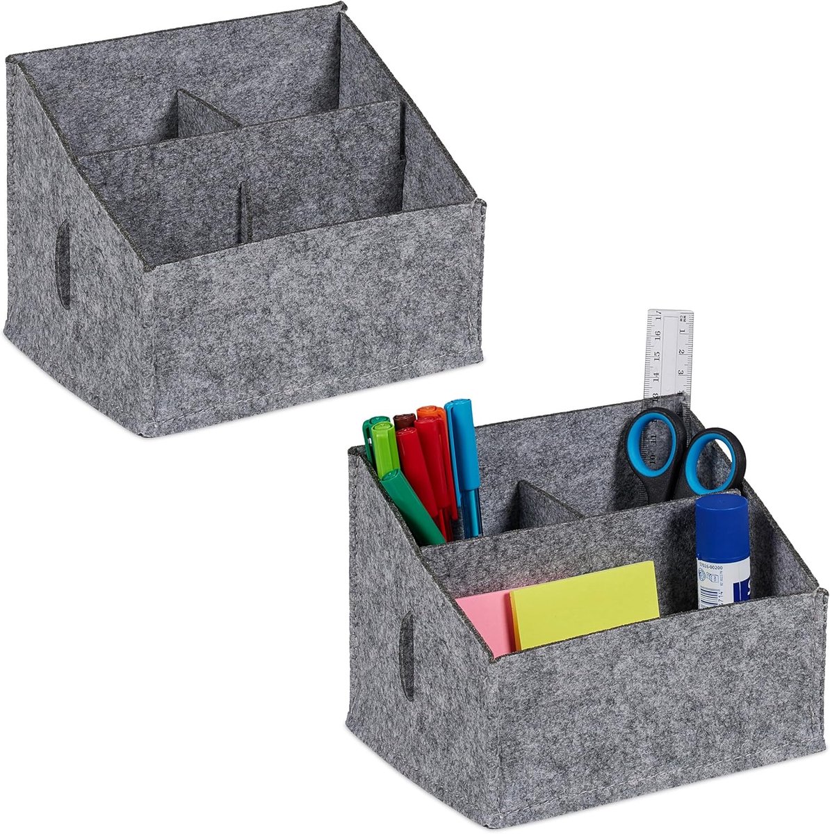 SnelShoppen - Bureau-organizer set van 2, vilt, 3 vakken, opbergsysteem voor kantoor, grijs, 14 x 18 x 14,5 cm, stijlvol en praktisch