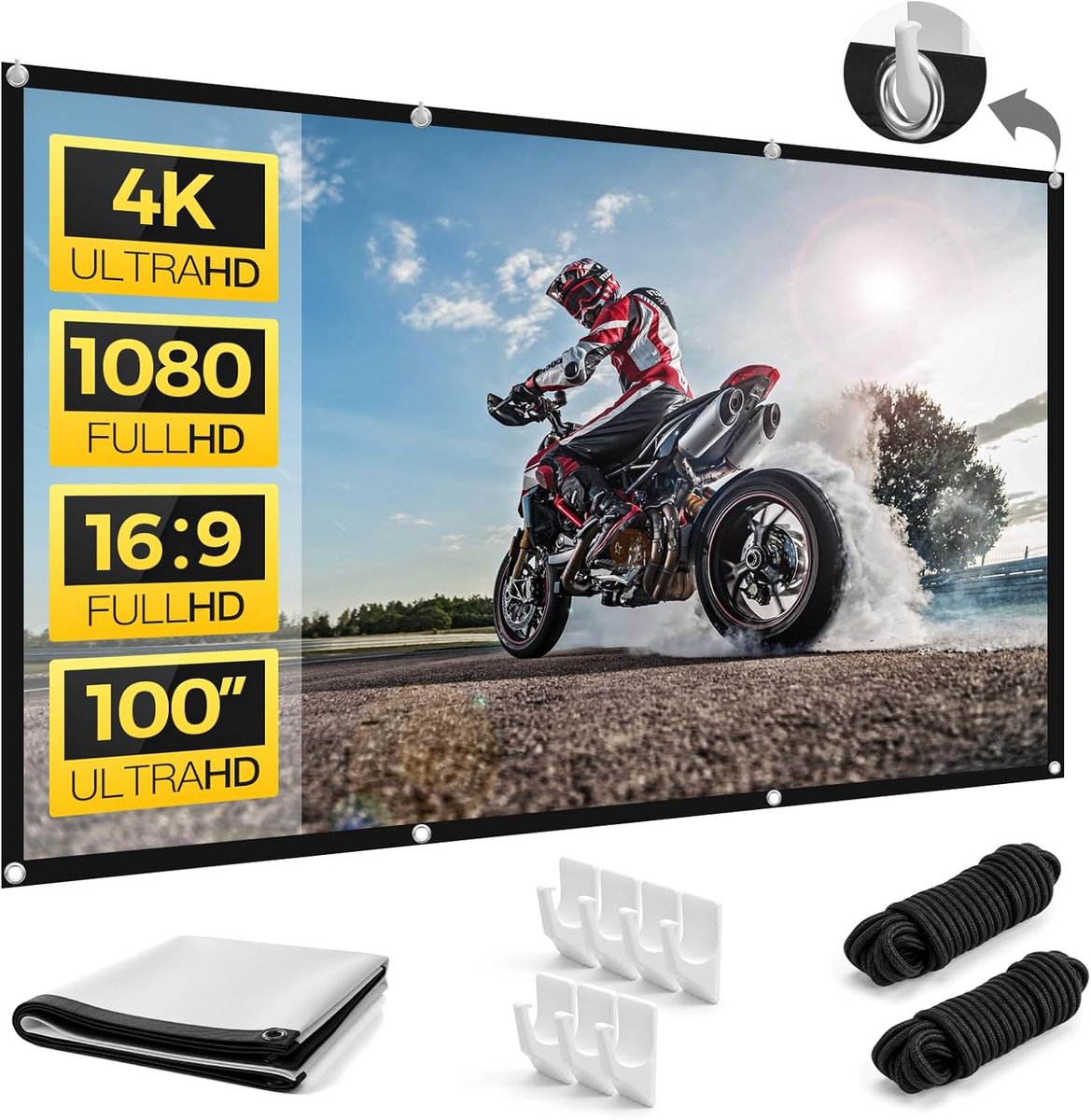 SnelShoppen - Projectiescherm 100 inch Opvouwbaar Draagbaar voor Feest, Camping, Tuin, Thuisbioscoop - Ideaal voor Presentaties en Filmavonden
