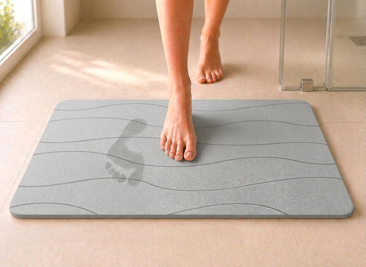 SnelShoppen - Diatomiet Badmat 40 x 60 cm Lichtgrijs - Sneldrogend, Antislip, Absorberend Steentapijt voor Douche en Badkamer, Schimmelvrij, Robuust m