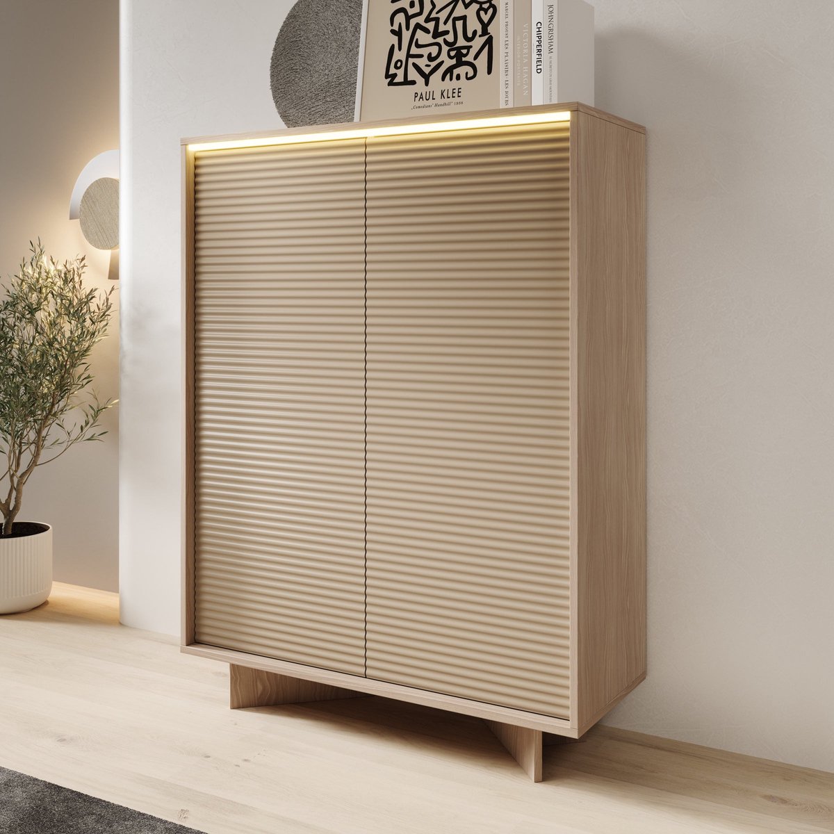 Meubella - Selvio - Dressoir - Cappuccino / Eiken - 104x40x138 cm