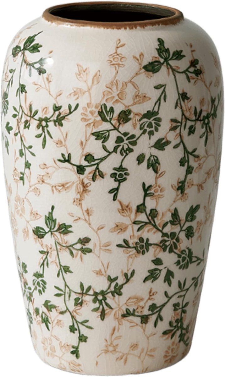 SnelShoppen - Witte Keramische Vaas voor Bloemen - Hoge Franse Landelijke Stijl Porseleinen Vaas - Vintage Crackle Glazuur - 22 cm - Perfect voor Brui