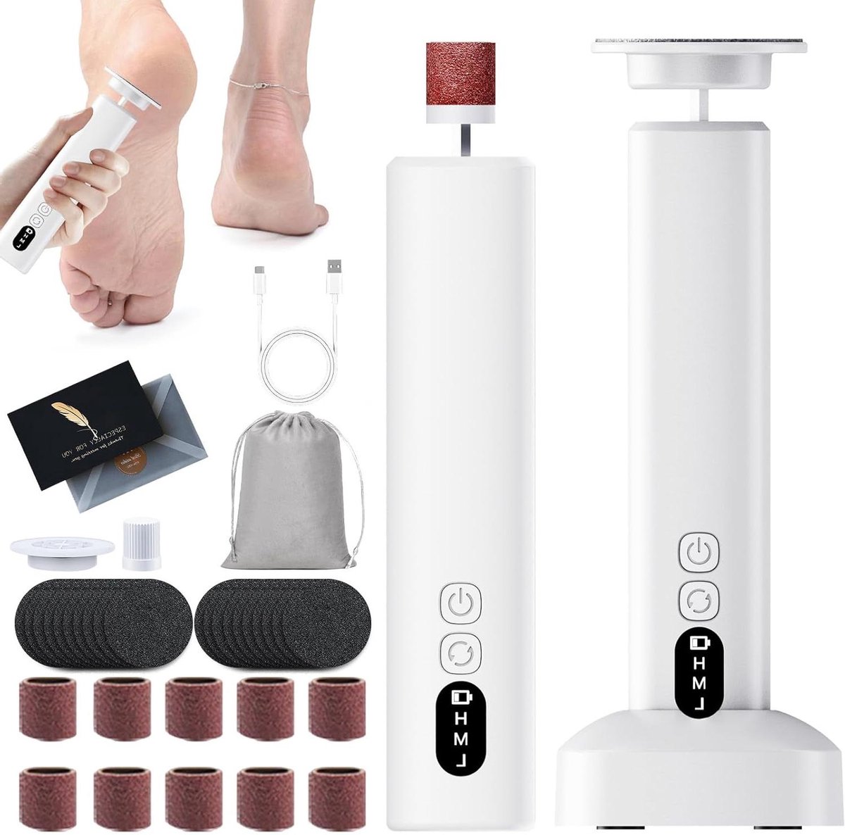 Elektrische Voetvijl - Pedicure Set - Huidverzorging Voeten - 2-in-1 Functie - 6 Snelheden - Wit