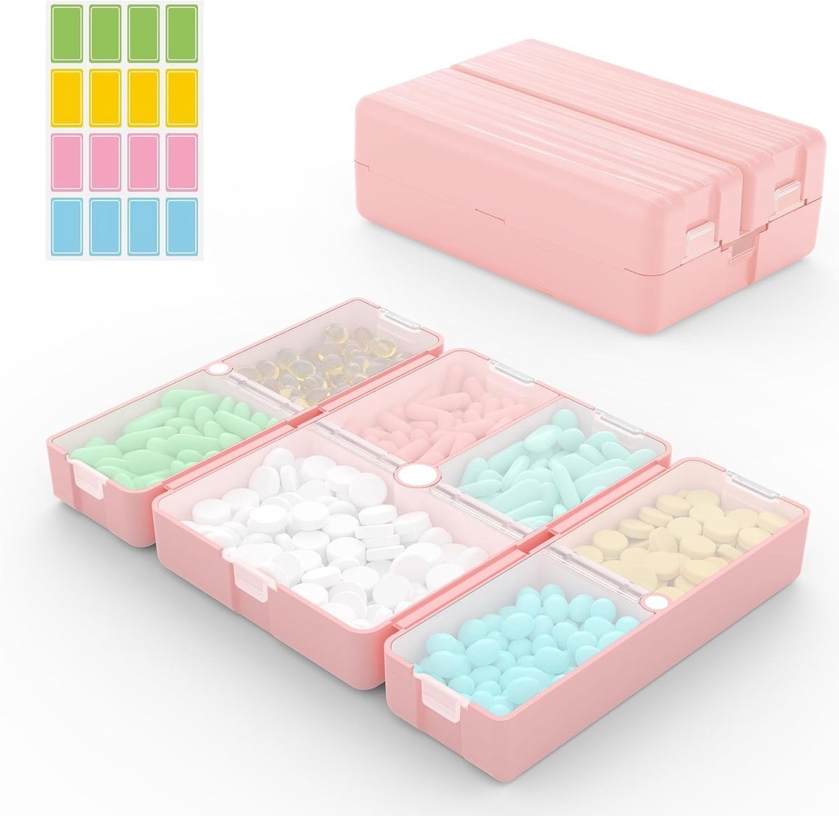 Draagbare pillendoos met 7 compartimenten, grote reispillendoos voor vitamines, magnetische opvouwbare medicijnbox voor dagelijks gebruik en reizen