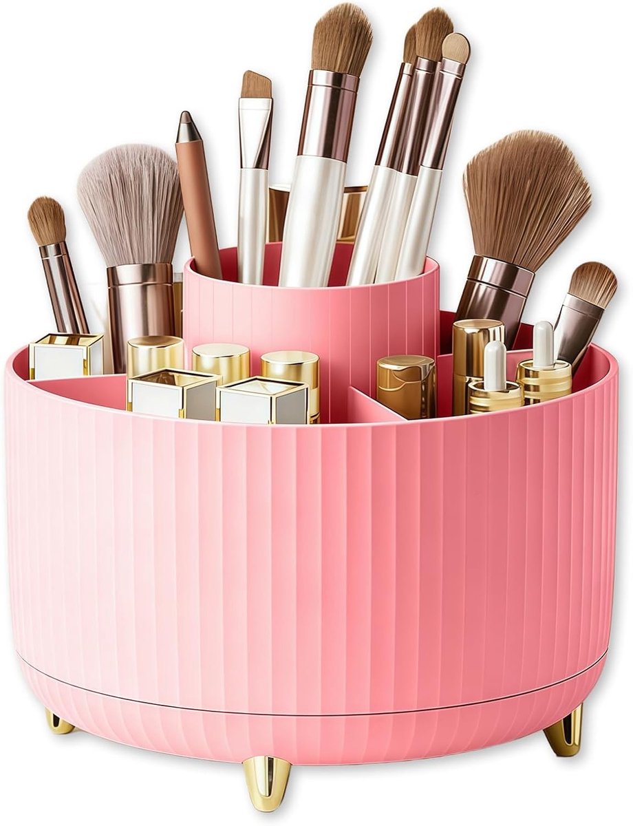 360° Draaiende Make-up Organizer met 5 Compartimenten, Ideaal voor Make-up Borstels en Cosmetica, Perfect voor je Kaptafel en Bureau