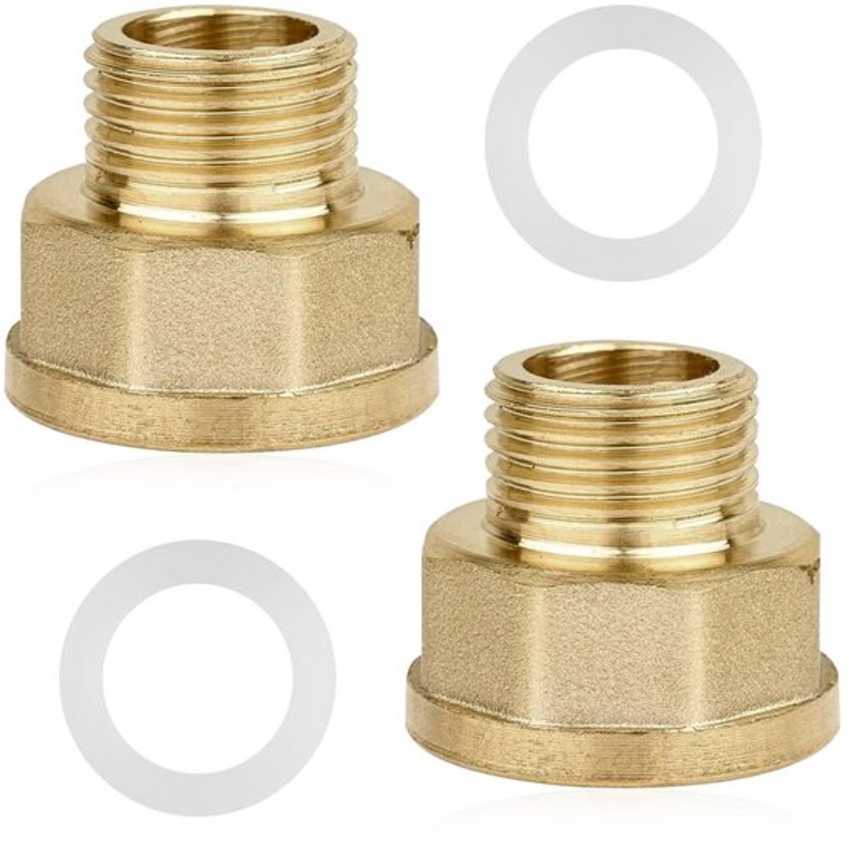 Reductie 2 Stuks - Messing Reducer - Verlengstuk - Rubber Ring - Schroefverbinding - Hoge Kwaliteit - Pijpadapter