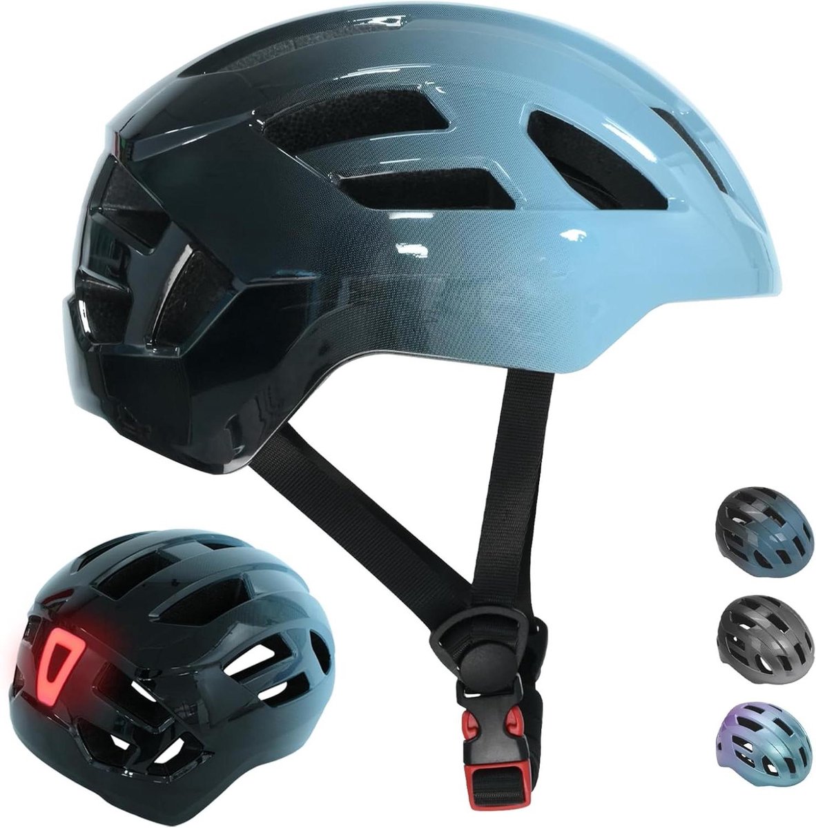 Kinderfietshelm - Veilige helm - Multisport Bescherming - Oplaadbaar Achterlicht - 51-58 cm - Blauw Grijs