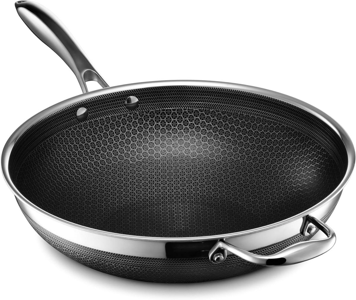 Hybride Wokpan - Koekenpan - Roerbakken en Sauteren - Zeshoekig Antiaanbak Oppervlak - 305 cm - Groen