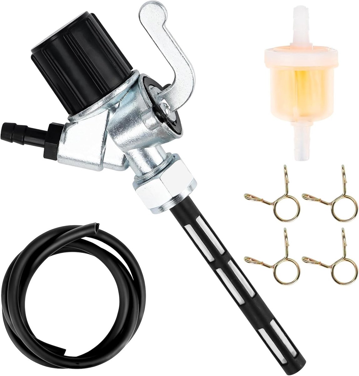 Complete Brandstofslang Kit 1 m met 5 mm Diameter, 6 mm Brandstoffilter en 4 Slangklemmen voor Simson S50 S51 S53 S70 S83 SR1 SR2 MZ ES - Ideaal voor Motoren en Scooters