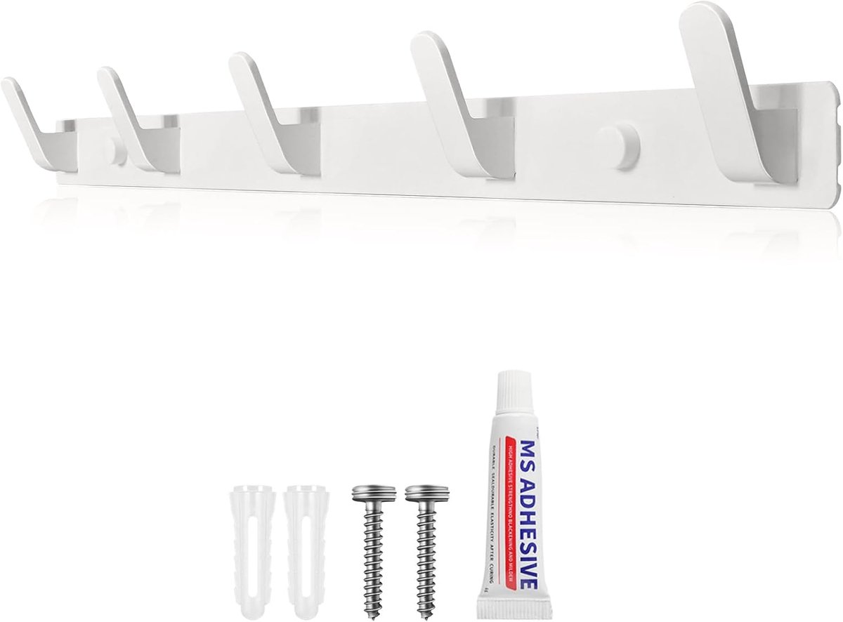 SnelShoppen - Wandkapstok Haken, Stevige Kledinghangers met 5 Haken, Multifunctionele Witte Wandhaken voor Kleding, Badjassen, Tassen, Handdoeken, Sle