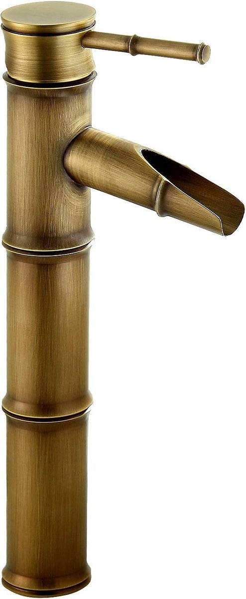 SnelShoppen - Vintage Bamboe Kraan Waterval Wastafelkranen voor Keuken en Badkamer, Koud en Warm Mengkraan met 3 Joints en Brede Mond