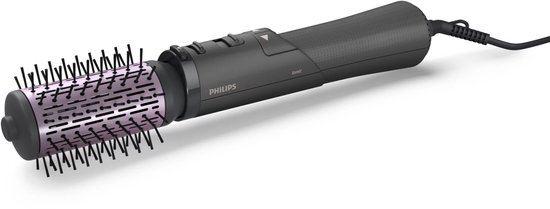 Zwarte Philips haarstyler met een ronde borstel met roze accenten.