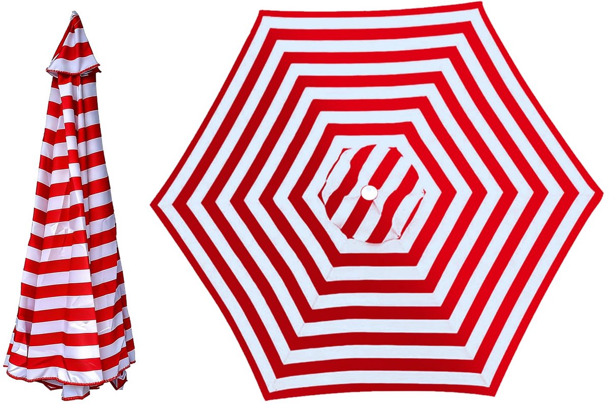 Parasol cover 2.7m - rode en witte strepen - vervangende canopy - zonbescherming voor tuin - SnelShoppen