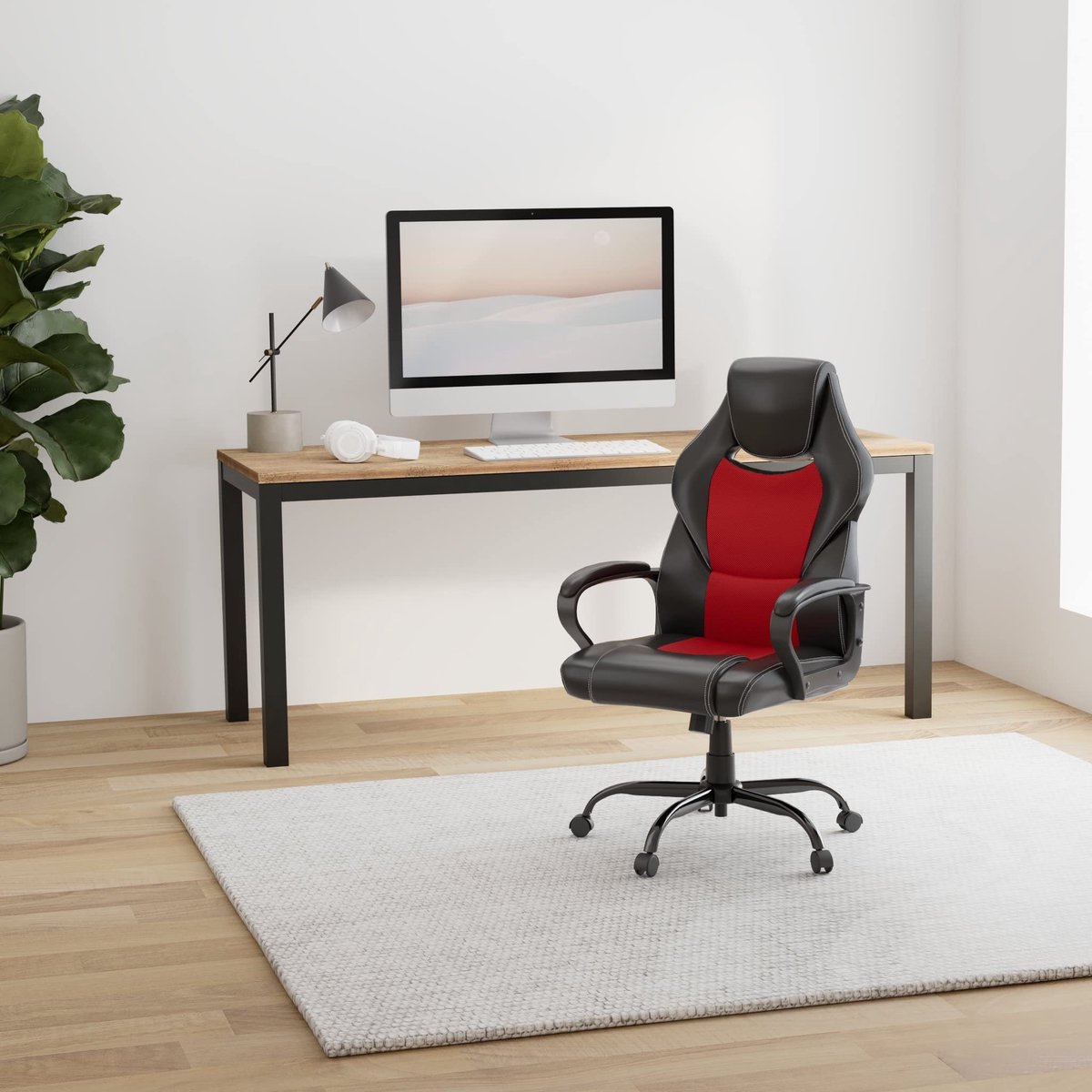 SnelShoppen - Ergonomische Bureaustoel, Racingstoel, Gamingstoel, Draaistoel met Rugleuning, Kantelfunctie, Hoogteverstelling, Gevoerde Armleuning, Ro
