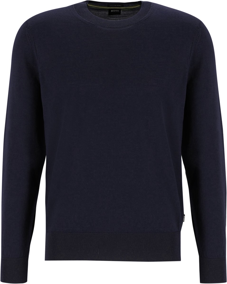 BOSS Leno slim fit trui wol - heren pullover middeldik O-hals - donkerblauw