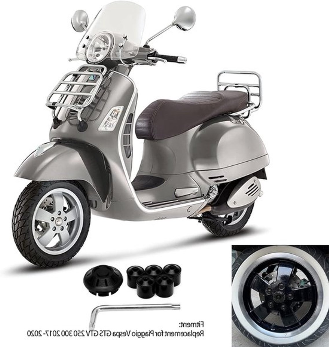 6 Stuks Vervangende Wieldeksels voor Motorfietsen - Zijkappen voor Vespa GTS GTV 250 300 2017-2020, Bescherming, Stijl en Duurzaamheid