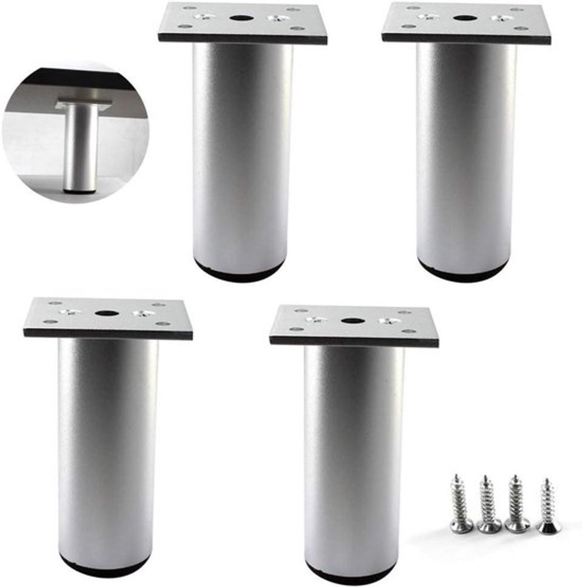 Ronde meubelpoten - Zilver - Aluminium - Verstelbare Voeten - Set van 4