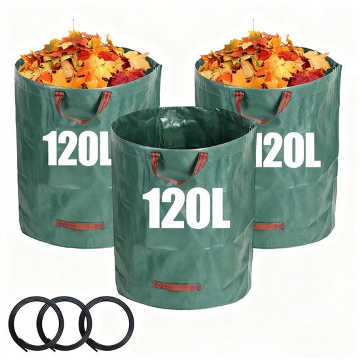 Tuinafvalzakken 120 liter - 3 stuks - Flexibel/Duurzaam - Handgrepen - Kleurvast - PP-materiaal - Ideaal voor bladeren/vuil - Afvalzakken