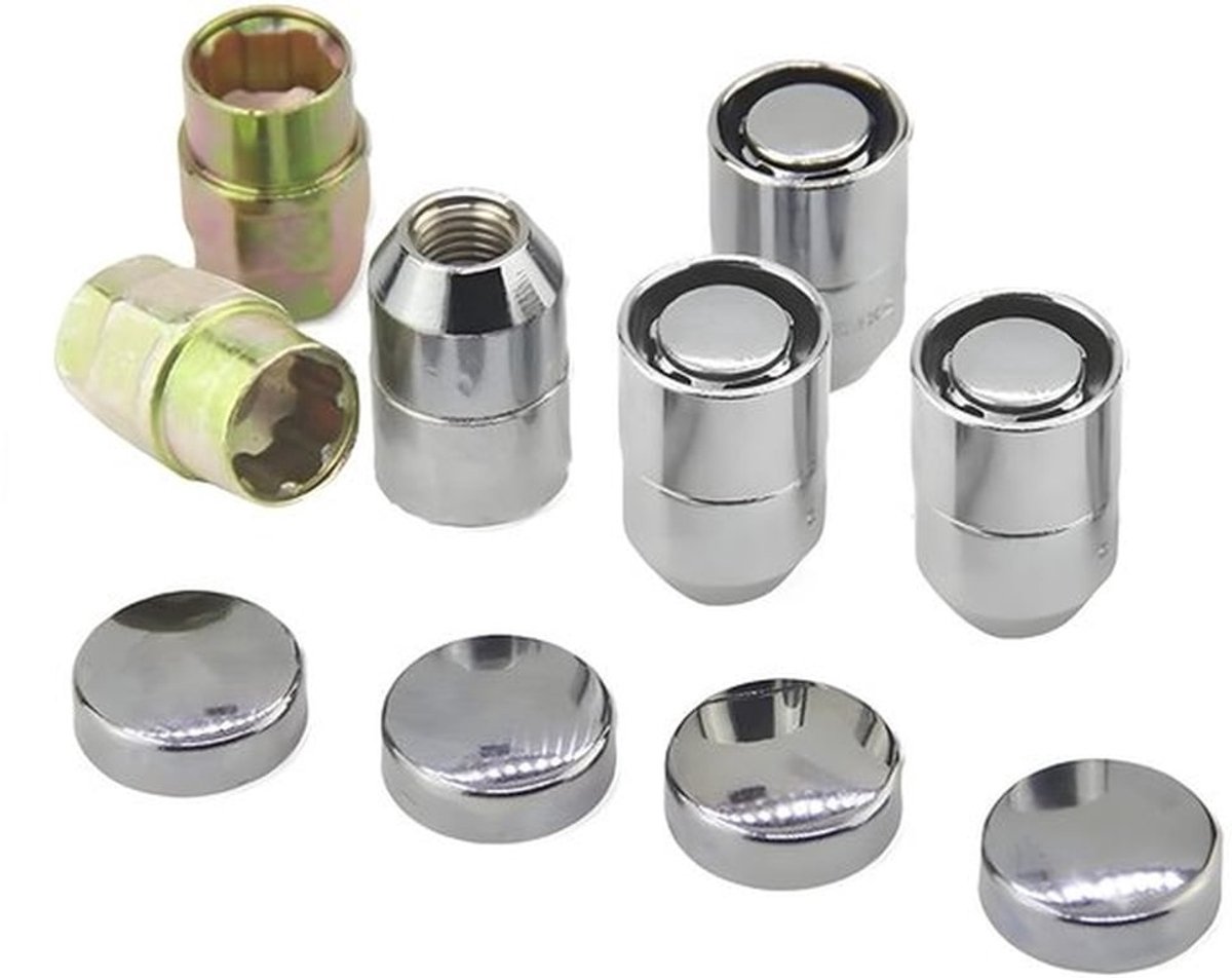 Wielmoer Roestvrij Staal - Wielmoerkapjes 17 mm - Wielmoeren - Diefstalbeveiliging - 4 Stuks - 12x1.5 mm - Wielmoerbout