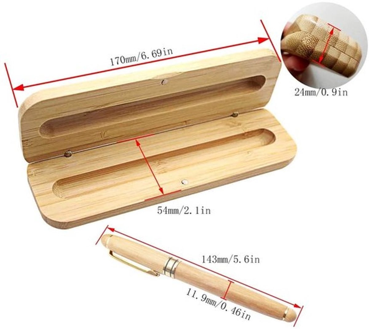 Vulpen Bamboe - Executive Vulpenset - Natuurlijke Handgemaakte Vulpen - Roestvrij Stalen Penpunt - Perfect Cadeau - 14 cm - Schrijfpennen