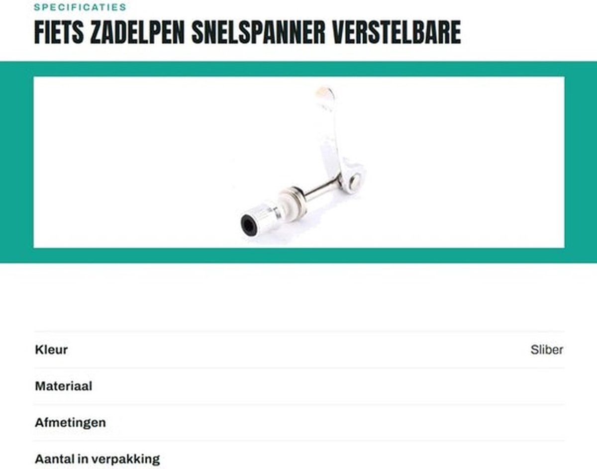 Zadelpen Snelspanner - Zadelklem - Schroefbouten - Quick Release - Aluminiumlegering - Universele Pasvorm