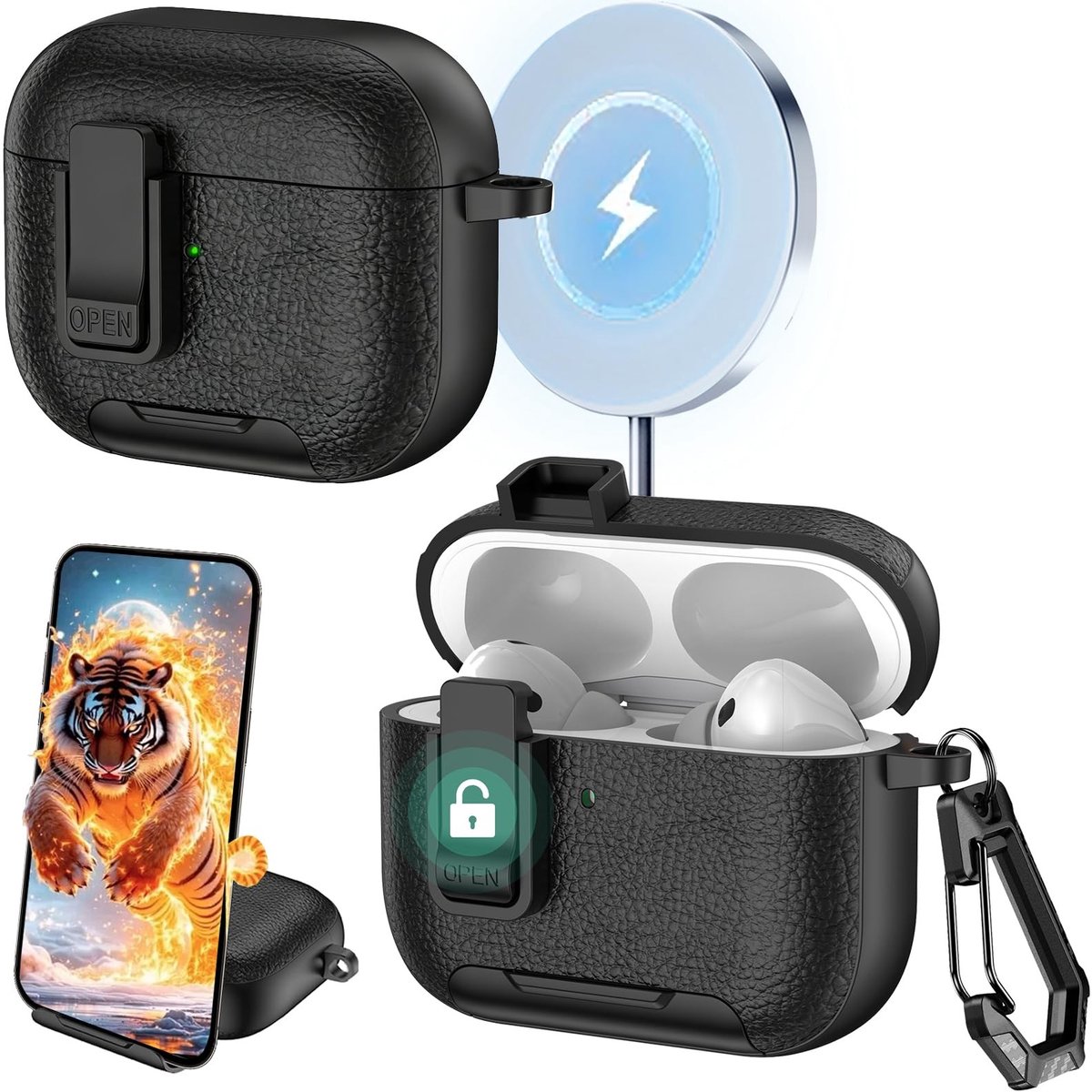 Solidchoice - Beschermcase voor AirPods Pro 3 met Carabiner en Standaard