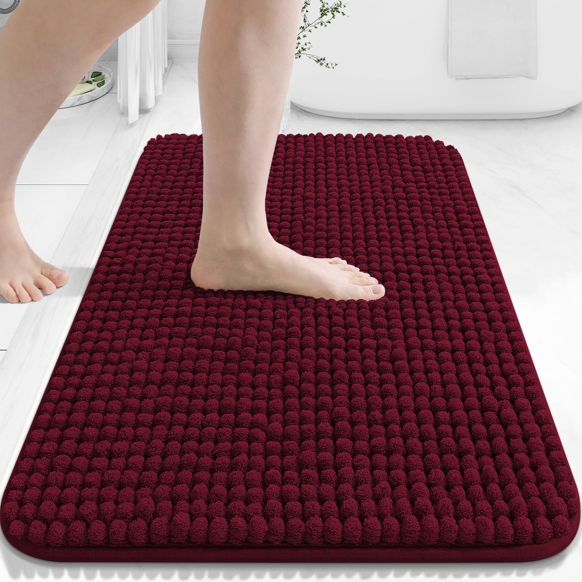 Solidchoice - Dikke Chenille Badmat 41x24 inch Wijnrood Antislip