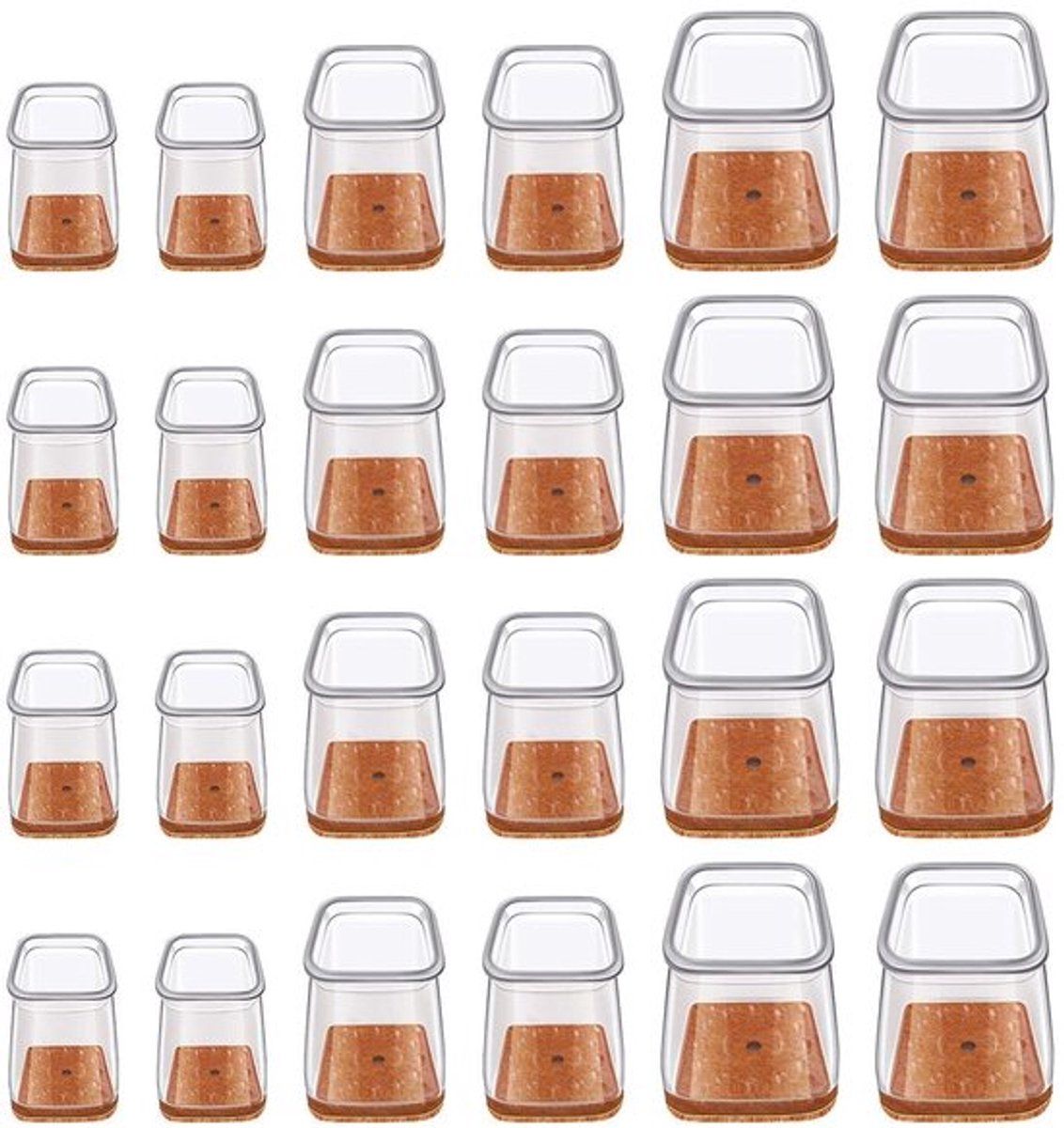 Stoelpootkappen 24 Stuks - Transparante Silicone Beschermers - Slijtvaste/Antislip - Voor Tafel- en Stoelpoten - Diverse Maten - Geluidloos Gebruik - Meubelbeschermers
