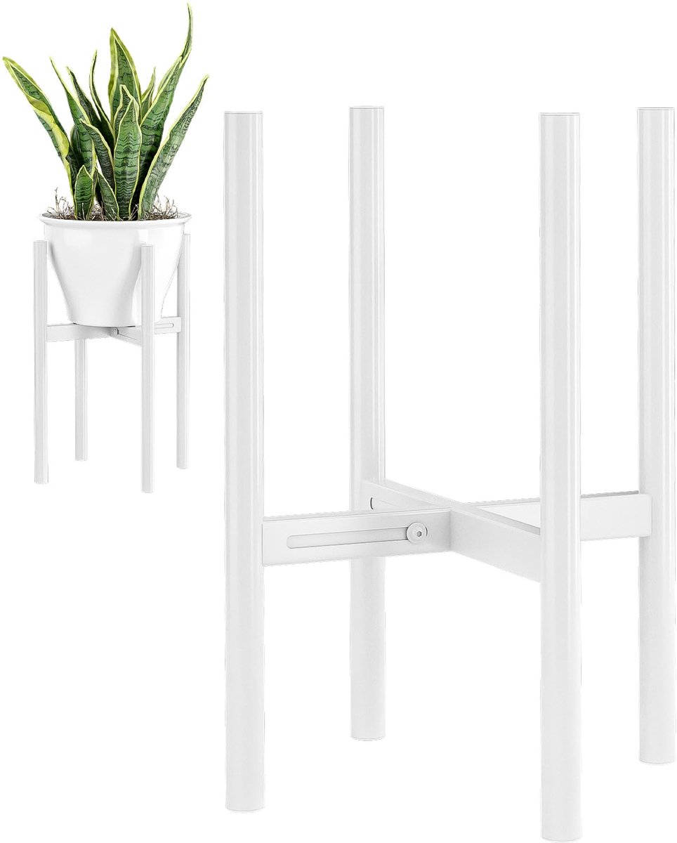 Famanu – Verstelbare plantenstandaard van metaal met anti-roest coating, grote plantenhouder voor thuis, potplantenhouder, geschikt voor diverse potten in wit