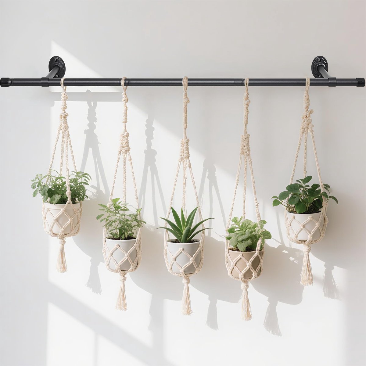 Famanu – Hangende plantenbakken voor kamerplanten, 150 cm lange plantenbakstang voor buitenplanten, wandplantenhanger voor raam en plafond (potten niet inbegrepen