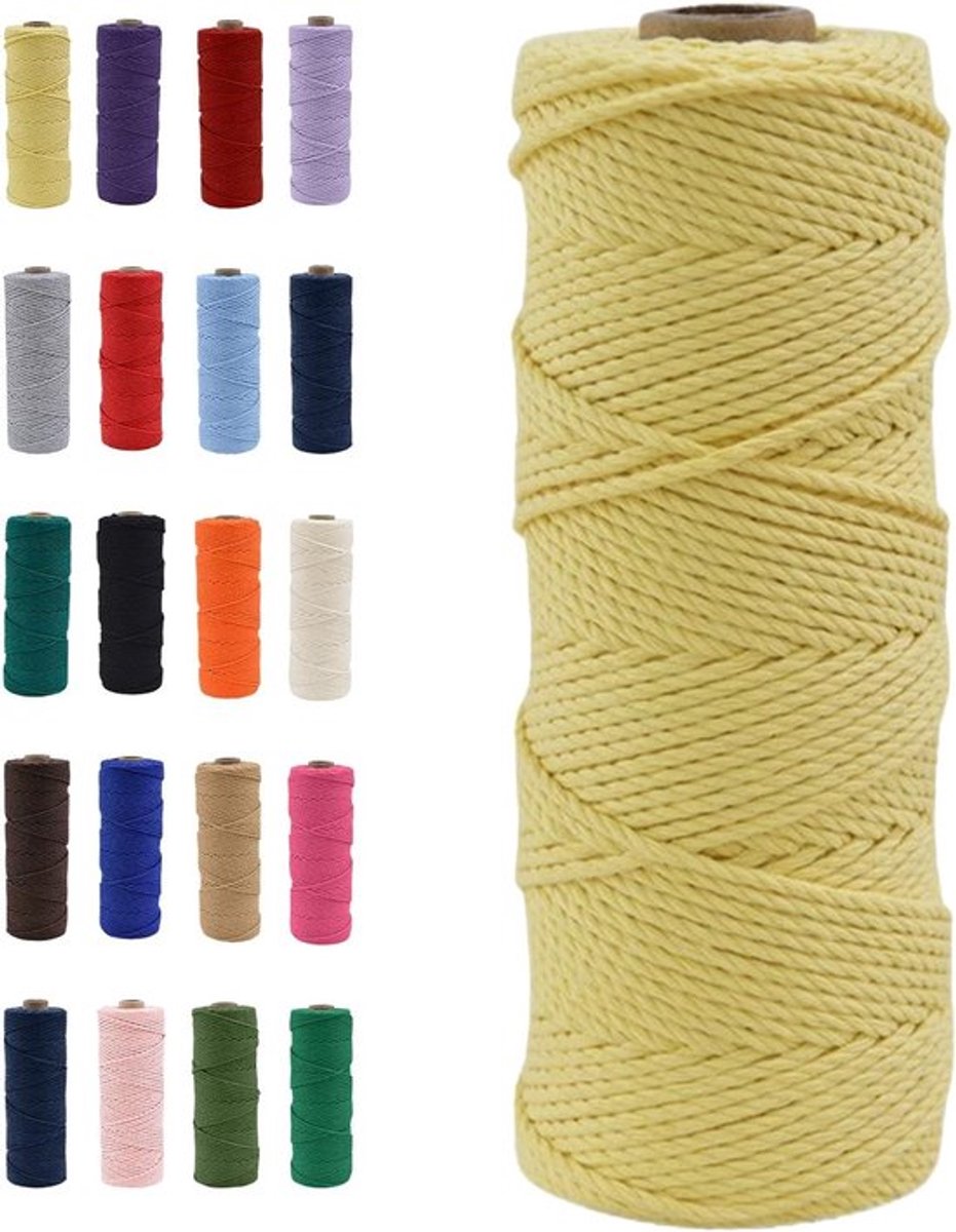 Natuurlijke Katoenen Macrame Touw van 100m, Geel Kleurig Touw voor DIY Ambachten, Macrame Kunst en Cadeauverpakking