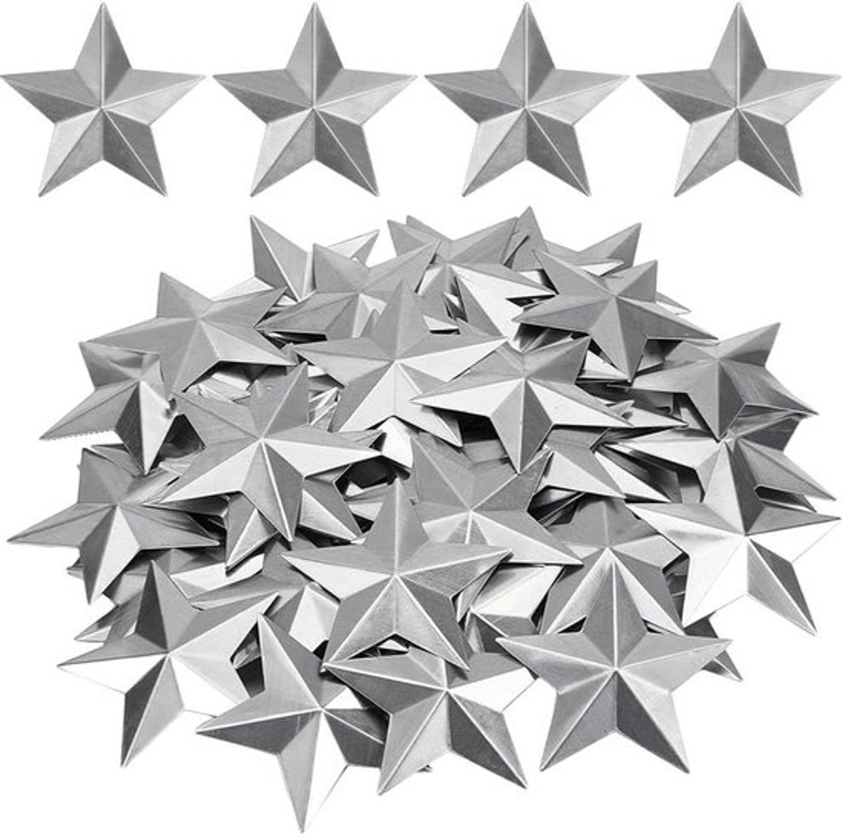 Metalen schuur ster - Vintage ornament - Gegalvaniseerd - Kerstboom decor - Rustieke ster - Driedimensionaal - Hangend ornament - Zilver - 80 stuks 53mm Mini Ster voor Muurdecoratie