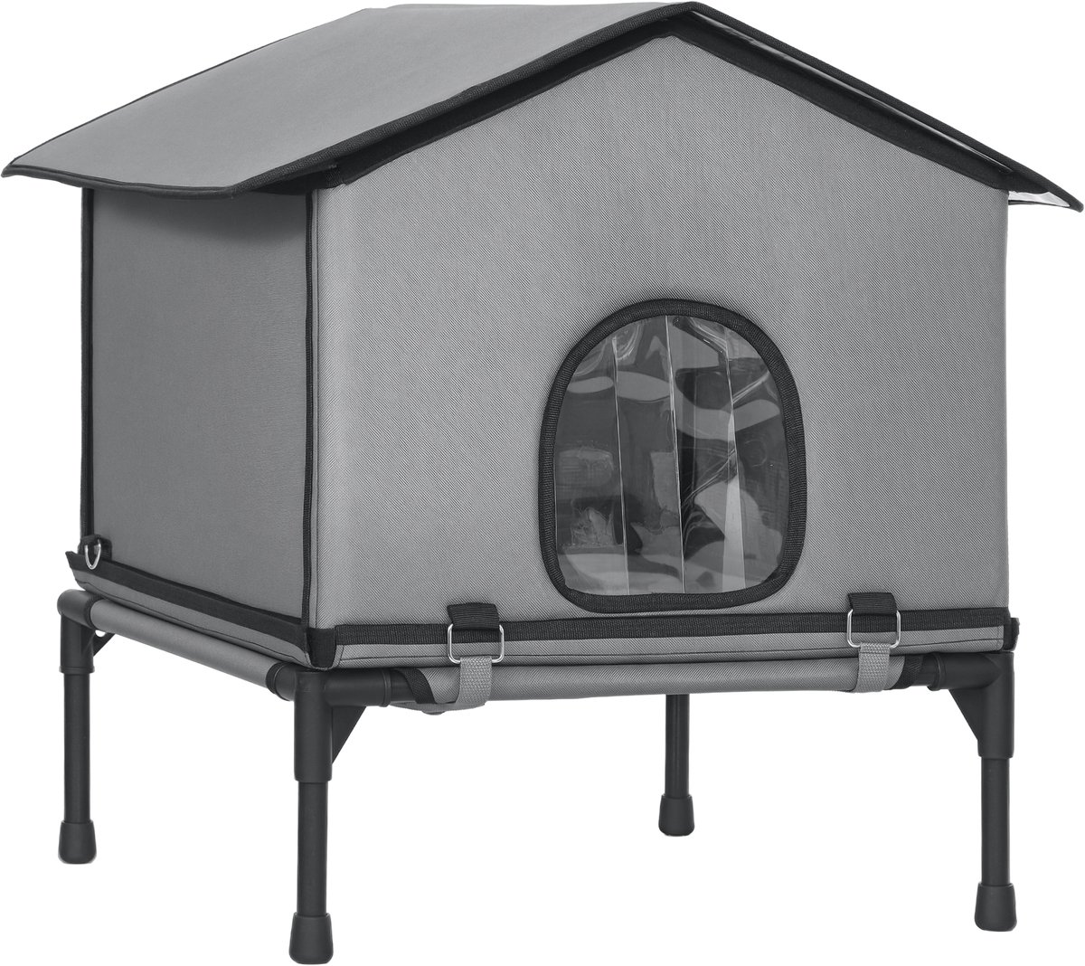 PawHut Kattenhuis-Kunststof, polyester-62l x 58,5b x 60h cm-Grijs