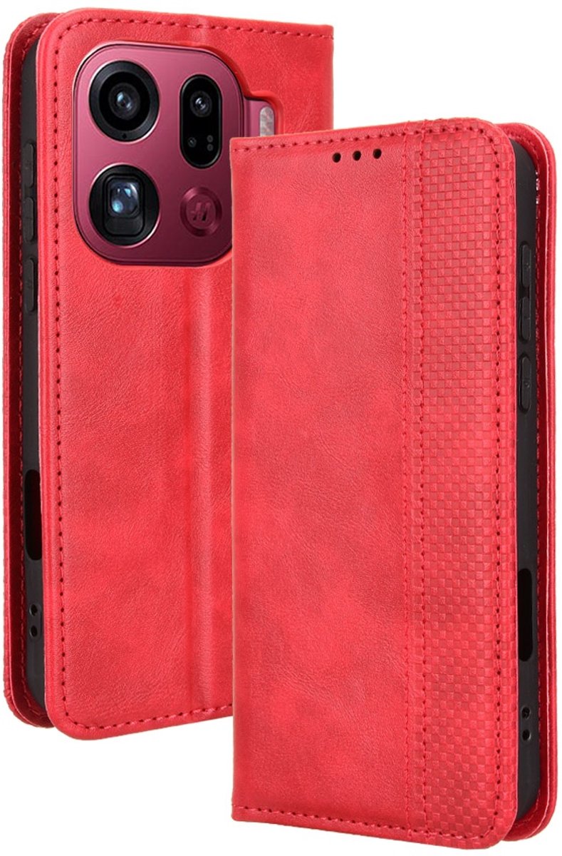 Coverup Hoesje - Geschikt voor OPPO Find X9 Pro Hoesje - Coverup Vintage Style Book Case - Rood