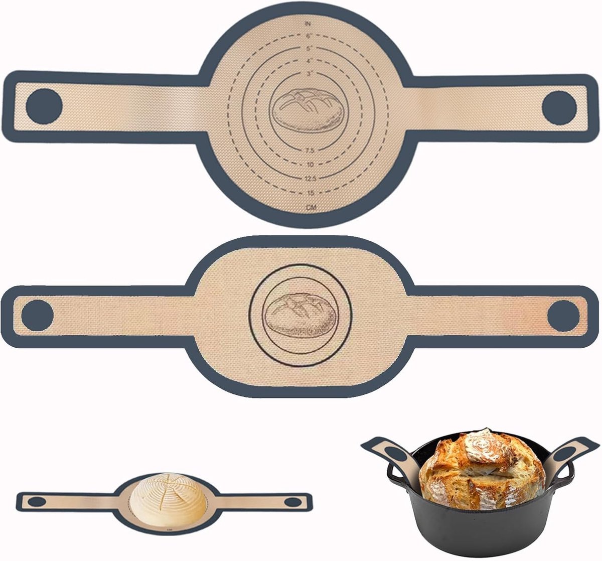Claoner Silicone broodmand - 2 stuks - Voor zuurdesem - Anti-aanbak - Herbruikbaar - Met handvat