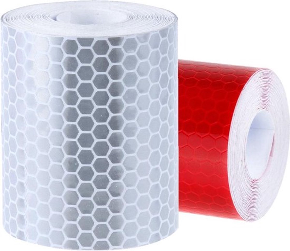 2 rollen reflecterende tape, 5 cm breed - 300 cm lang per rol, zelfklevende reflecterende tape voor aanhangers, waterdichte waarschuwingssticker, hoge zichtbaarheid voor fietsen en auto's, achteruitkijkspiegels 's nachts, wit + rood.