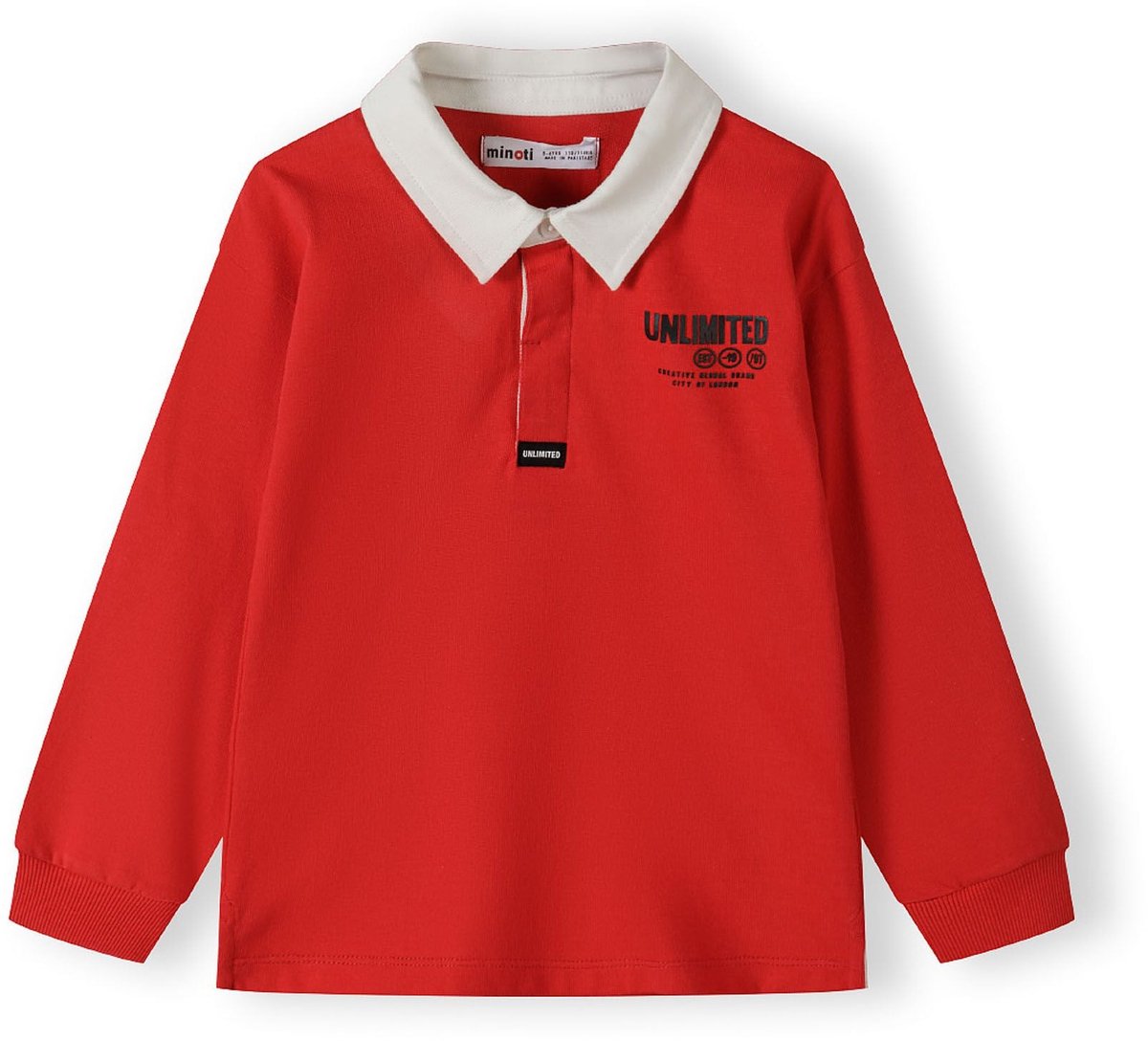 Minoti polo jongens lange mouw met print - 100% katoen - rood
