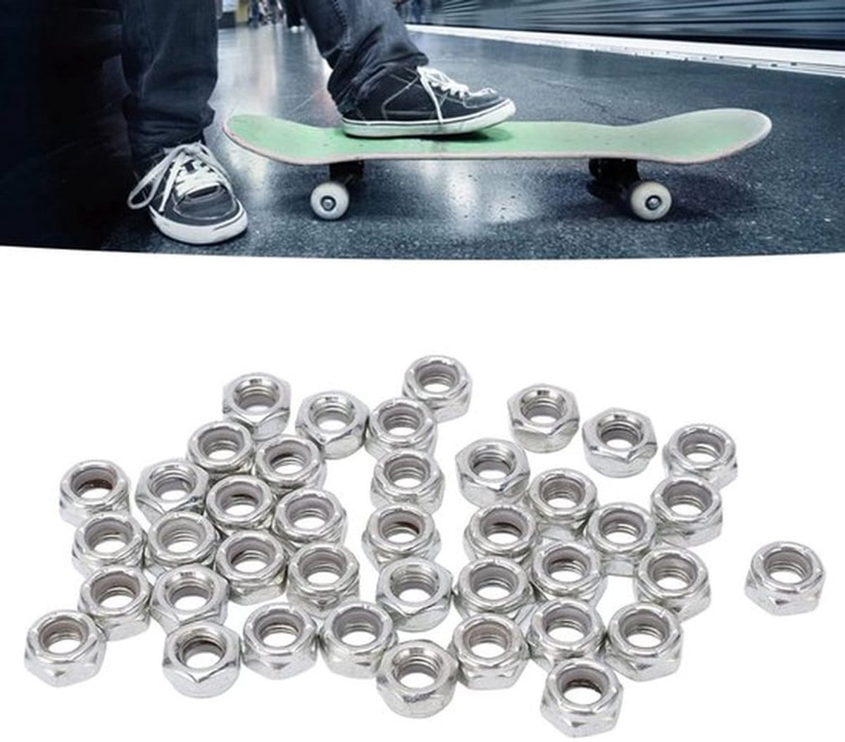 Asmoeren 40 Stuks - Skateboard Trucks - Koolstofstaal - M8 Schroefdraad - Vervangingsmoeren - Universeel Gebruik - Skateboardmoeren