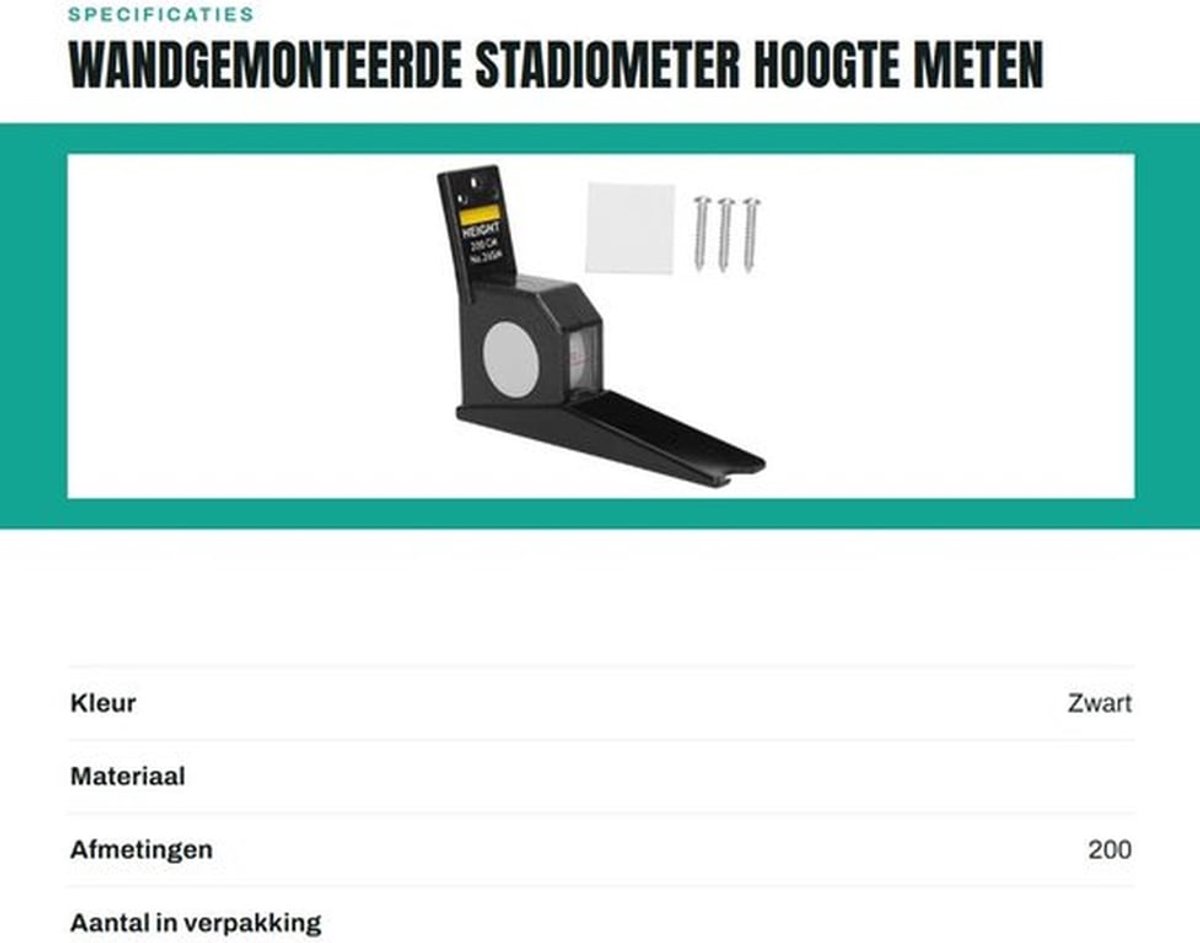 Stadiometer 2 meter - Hoogtemeter met intrekbaar meetlint - Wandgemonteerd - Geschikt voor kinderen/volwassenen - Nauwkeurig en duurzaam - Ideaal voor thuisgebruik