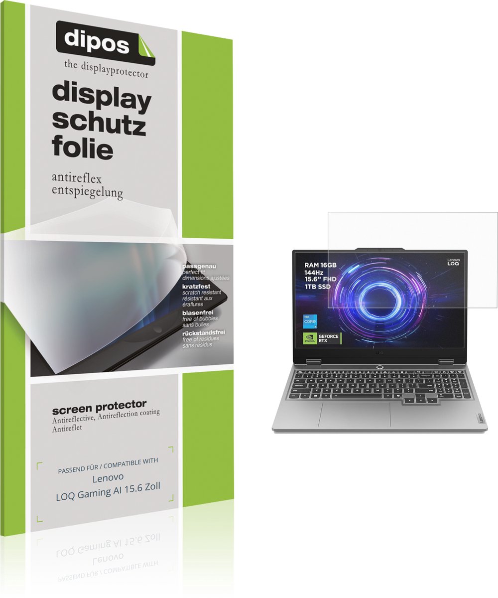 dipos – 2x Matte Beschermfolie geschikt voor Lenovo LOQ Gaming AI 15.6 Zoll | Krasbestendige & antireflecterende Screenprotector Ultra-Thin