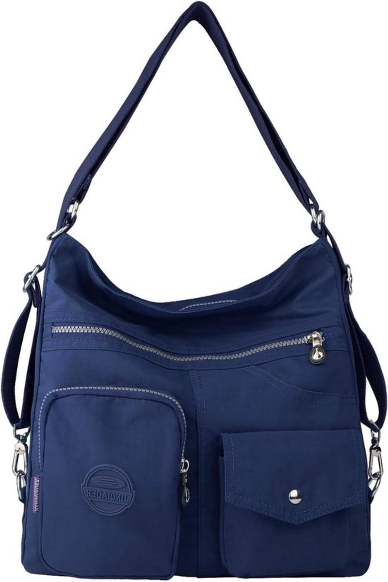 Nylon schoudertas voor dames, waterdicht en multifunctioneel met meerdere vakken, grote capaciteit, donkerblauw