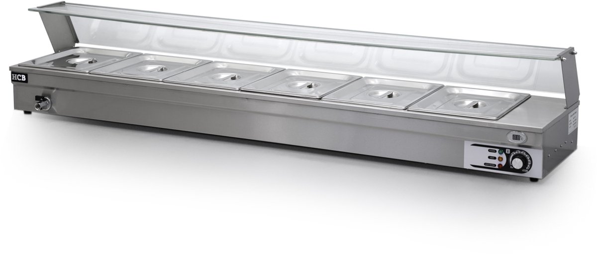 HCB® - Professionele Horeca Bain marie - 6 x 1/2 GN - 175 cm - 230V - RVS / INOX - Buffetwarmer Elektrisch - 36.5x175x33 cm (DxBxH) - 17 kg - 5120