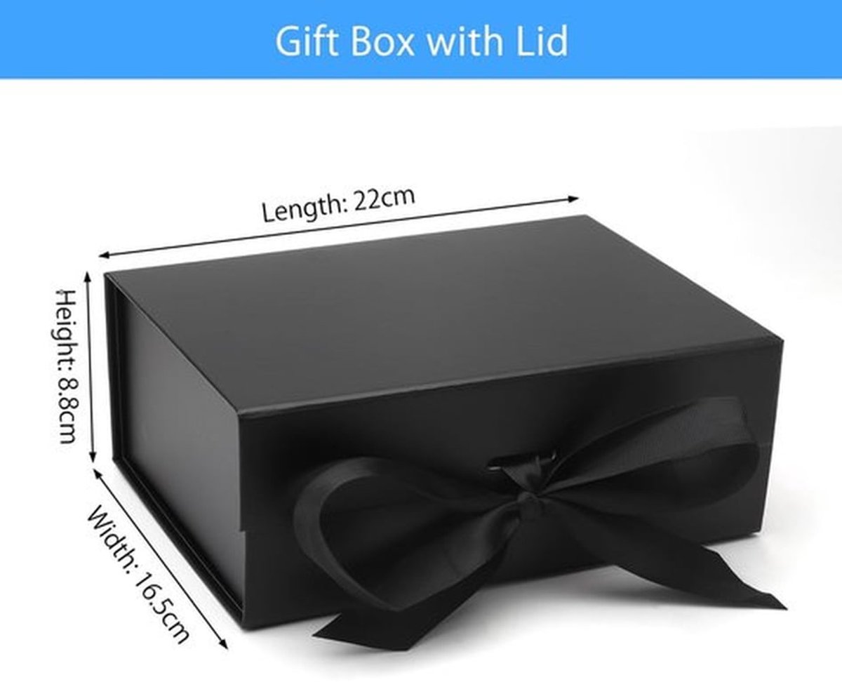 APOMOONS Geschenkdoos met deksel, 22 x 16,5 x 8,8 cm, magnetische geschenkdoos, opvouwbare zwarte doos voor verjaardagscadeau, bruiloft, jubileum, kerstcadeau