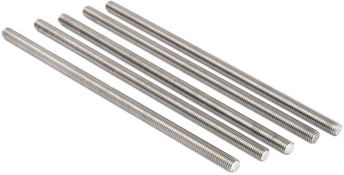 Volledige schroefdraadstang - Roestvrij staal - Rechtshandigen - M8 x 200 mm - Lange schroefdraadstangen - Verbindingsstangen - Bouten - Geschikt voor diverse klussen - Zilverkleurig 5 stuks